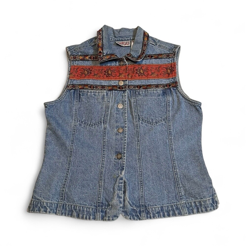 Vintage Denim Vest M Western Cowgirl Adjustable Wrangler Ranch Rodeo Cowboy 90s